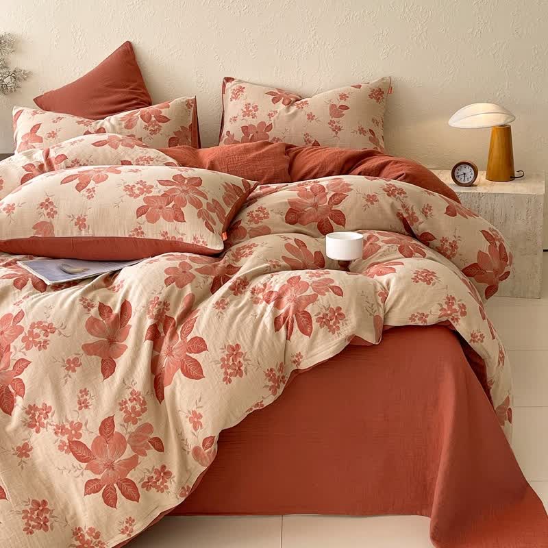Ownkoti Floral Leaf Cotton Double Gauze Bedding Set(4PCS) - image 2