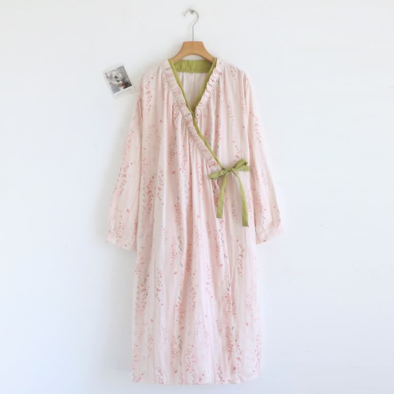 Ditsy Floral Cotton Gauze Kimono Nightgown