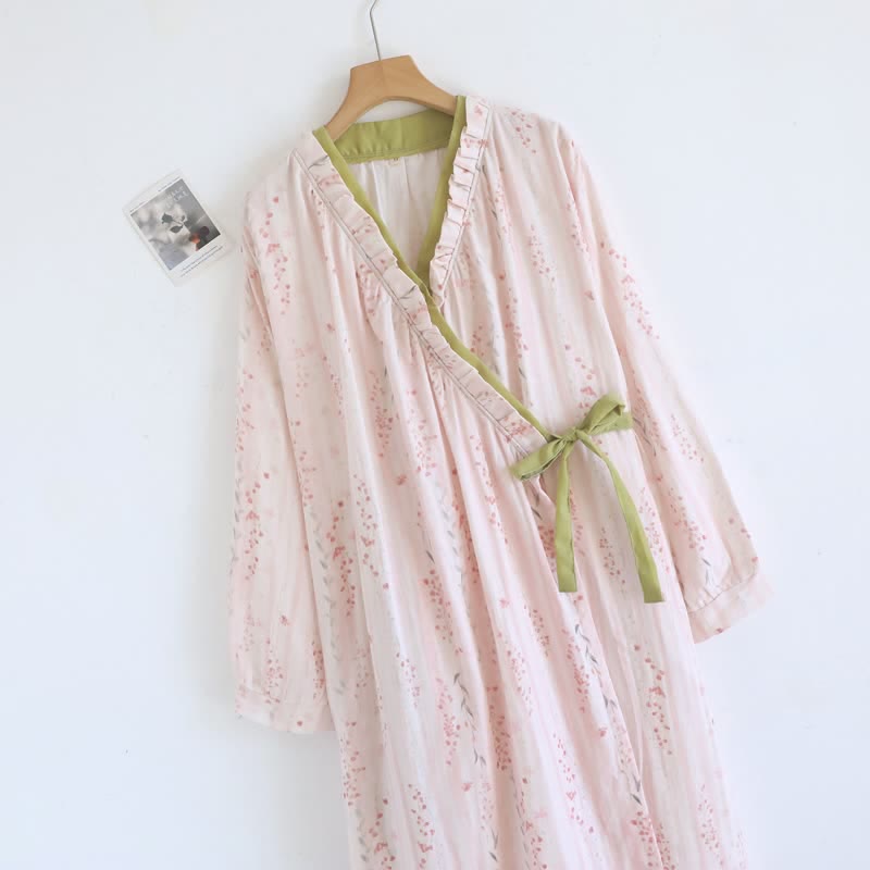 Ditsy Floral Cotton Gauze Kimono Nightgown