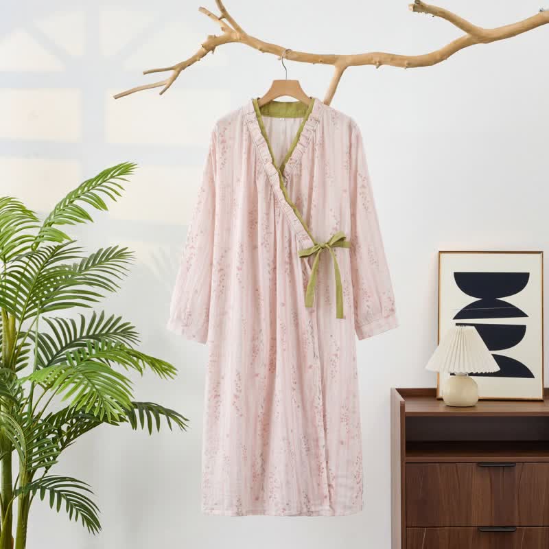 Ditsy Floral Cotton Gauze Kimono Nightgown