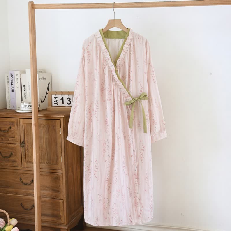 Ditsy Floral Cotton Gauze Kimono Nightgown