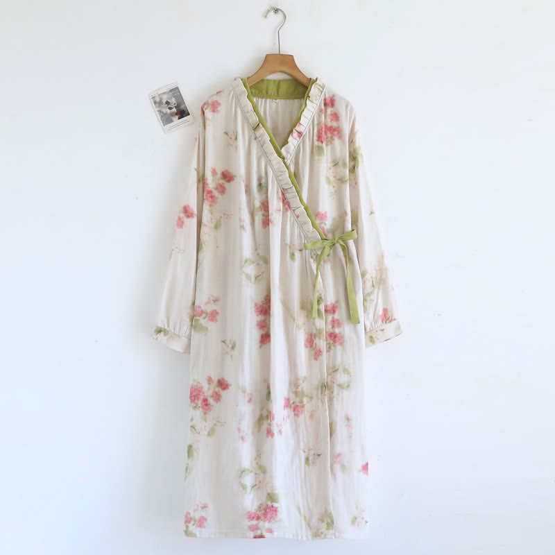 Watercolor Floral Cotton Gauze Kimono Nightgown