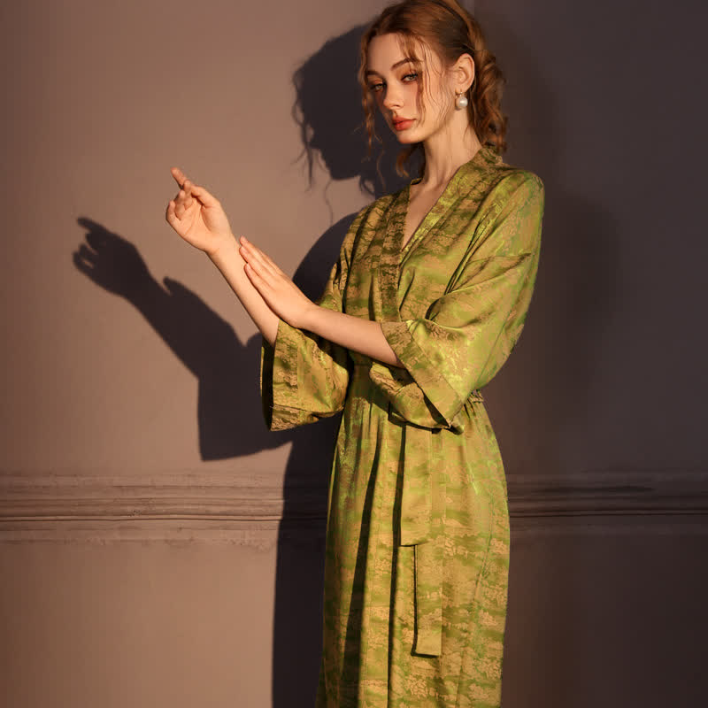 Ownkoti Subtle Vintage Pattern 3/4 Sleeve Robe - image 2