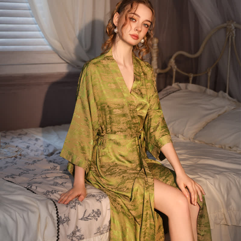 Ownkoti Subtle Vintage Pattern 3/4 Sleeve Robe - image 3