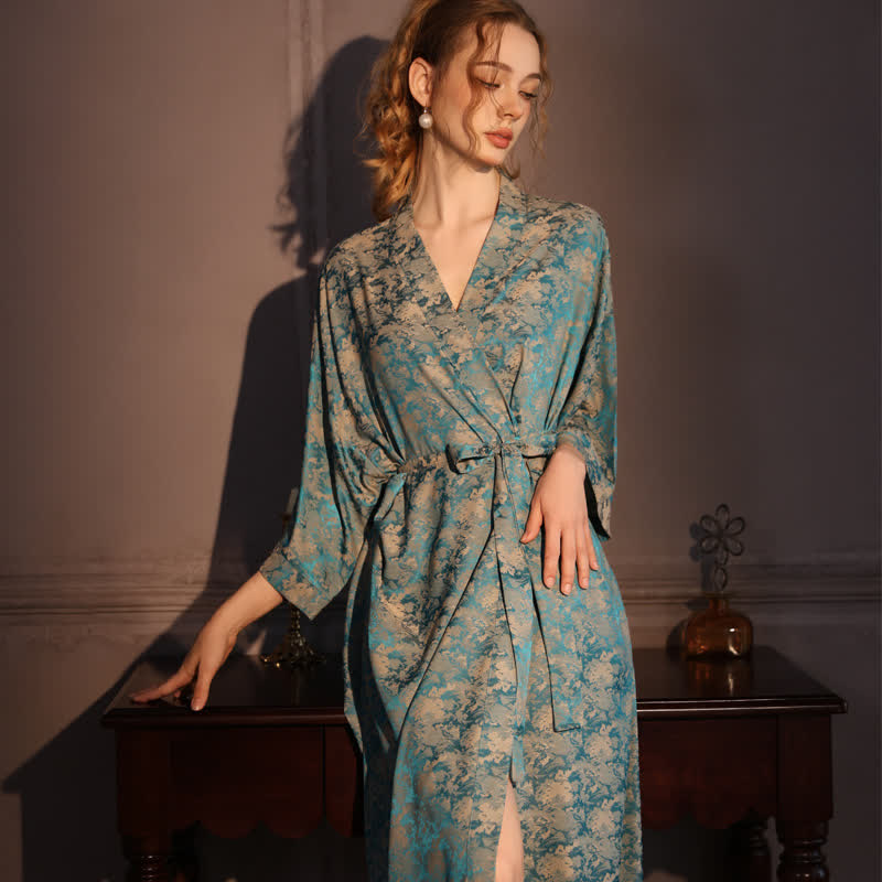 Ownkoti Vintage Pattern 3/4 Sleeve Kimono Robe - image 2