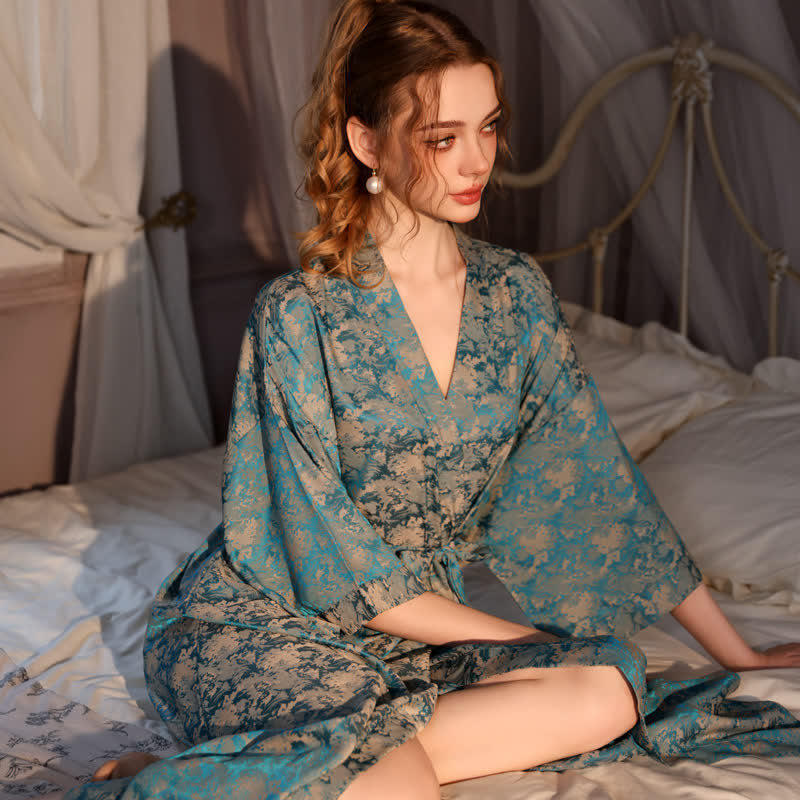 Ownkoti Vintage Pattern 3/4 Sleeve Kimono Robe - image 3