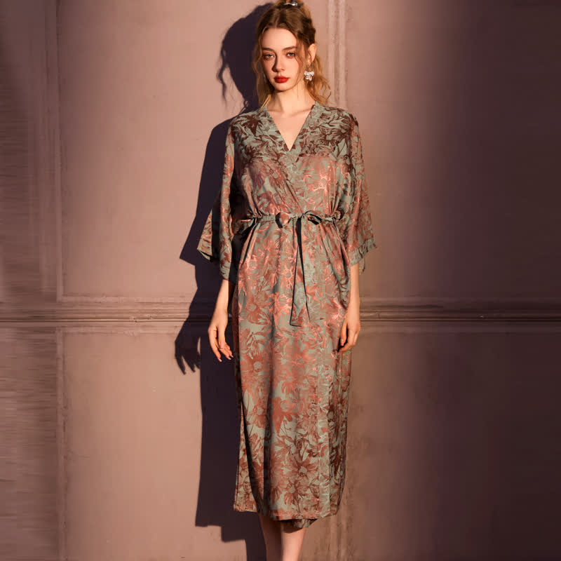 Ownkoti Artistc Floral Inspired 3/4 Sleeve Robe - image 1