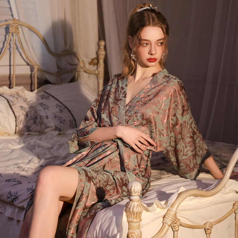 Ownkoti Artistc Floral Inspired 3/4 Sleeve Robe - image 3