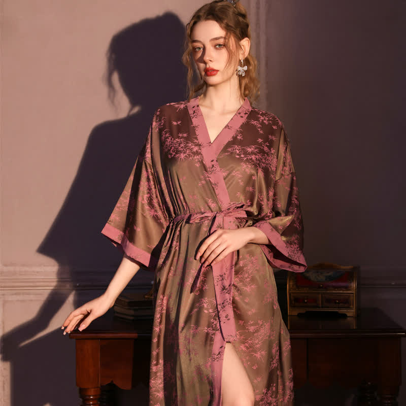 Ownkoti Botanical Branch 3/4 Sleeve Robe - Dusty Pink - Plus Size - image 0