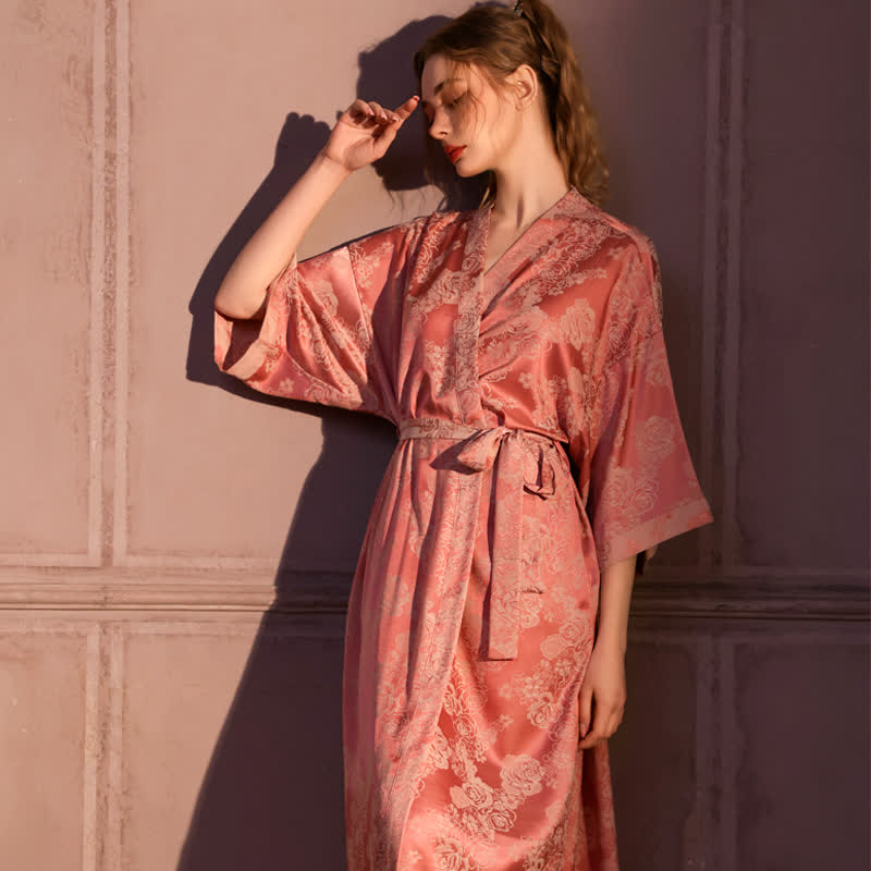 Ownkoti Romantic Rose 3/4 Sleeve Kimono Robe - Pink - Plus Size - image 0