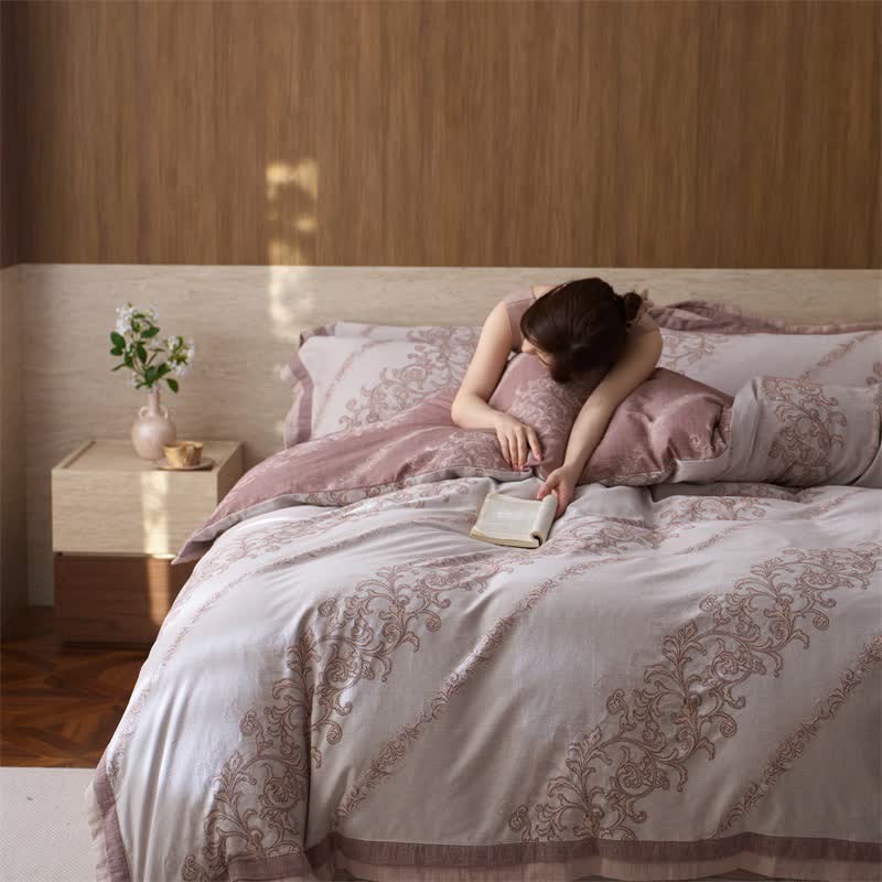 Ownkoti Vintage Pink Cotton Double Gauze Bedding(4PCS) - image 9
