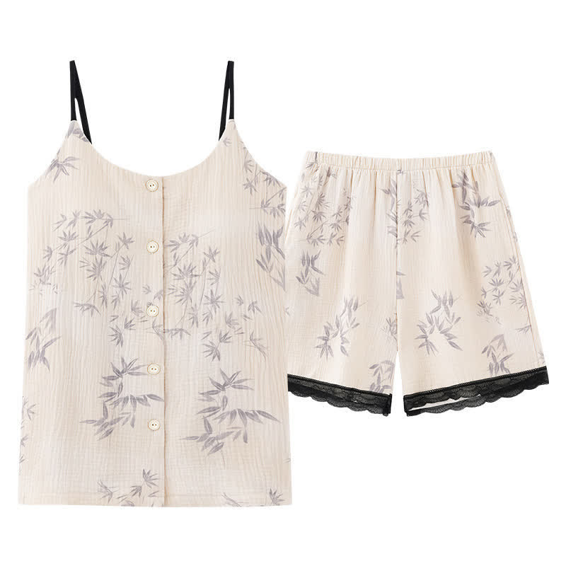 Elegant Leaf Sleeveless Pajama Set