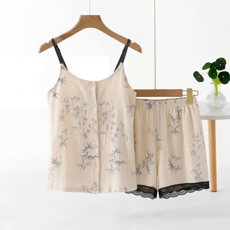 Elegant Leaf Sleeveless Pajama Set