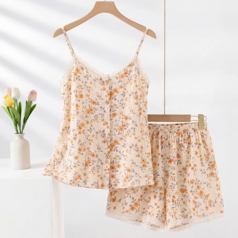 Country Style Floral Sleeveless Pajama Set
