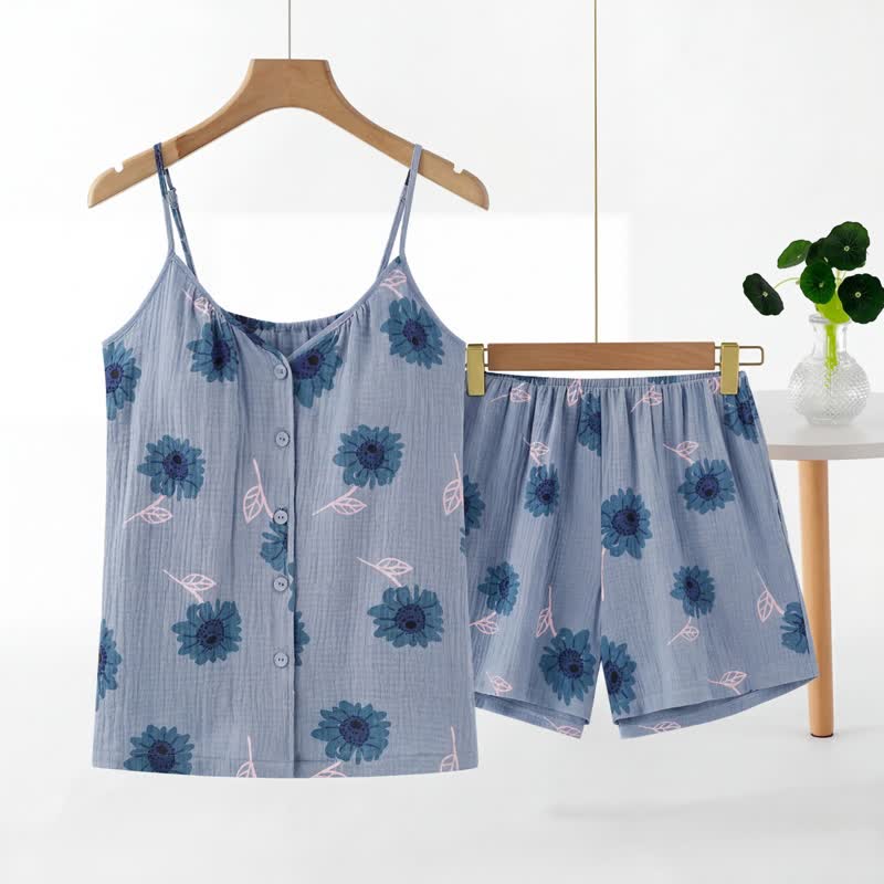 Blue Sunflower Sleeveless Pajama Set