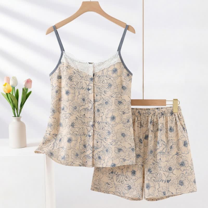 Artistic Line Floral Sleeveless Pajama Set