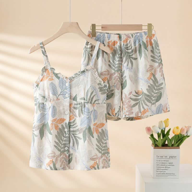 Botanical Leaf Sleeveless Pajama Set