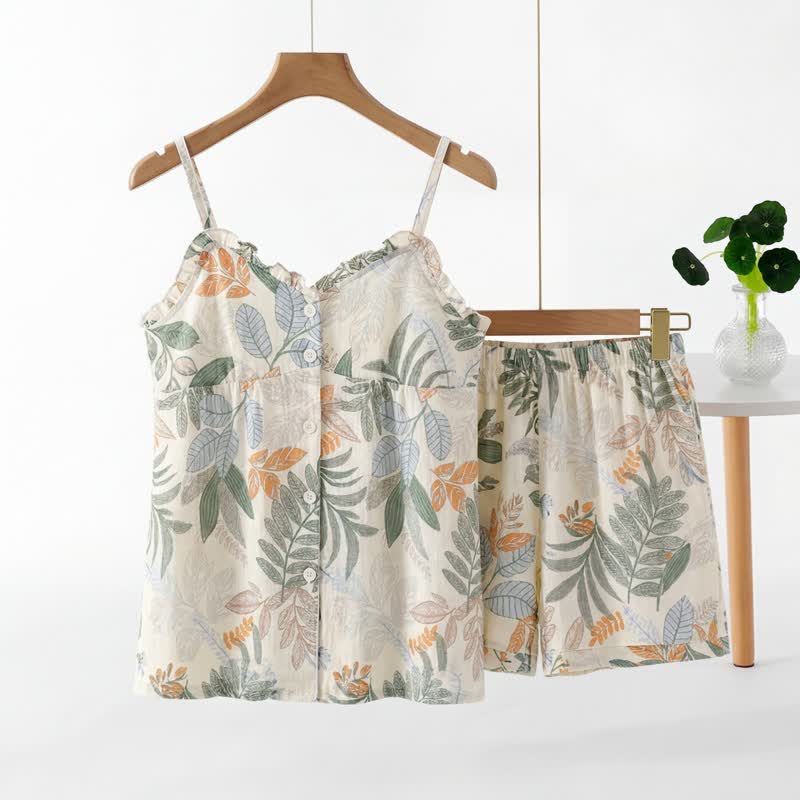 Botanical Leaf Sleeveless Pajama Set