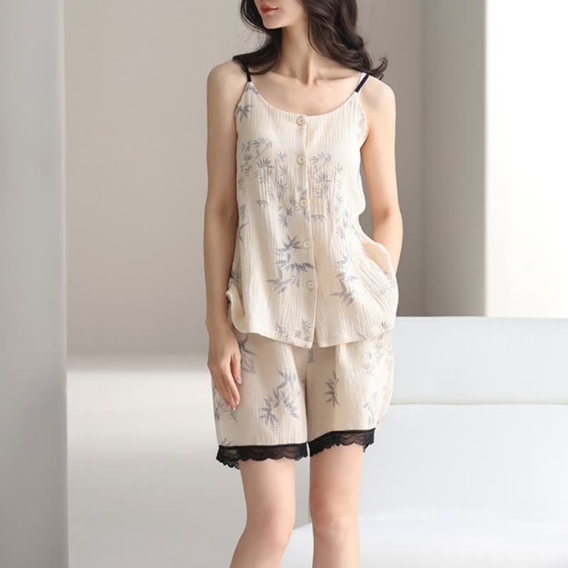 Elegant Leaf Sleeveless Pajama Set