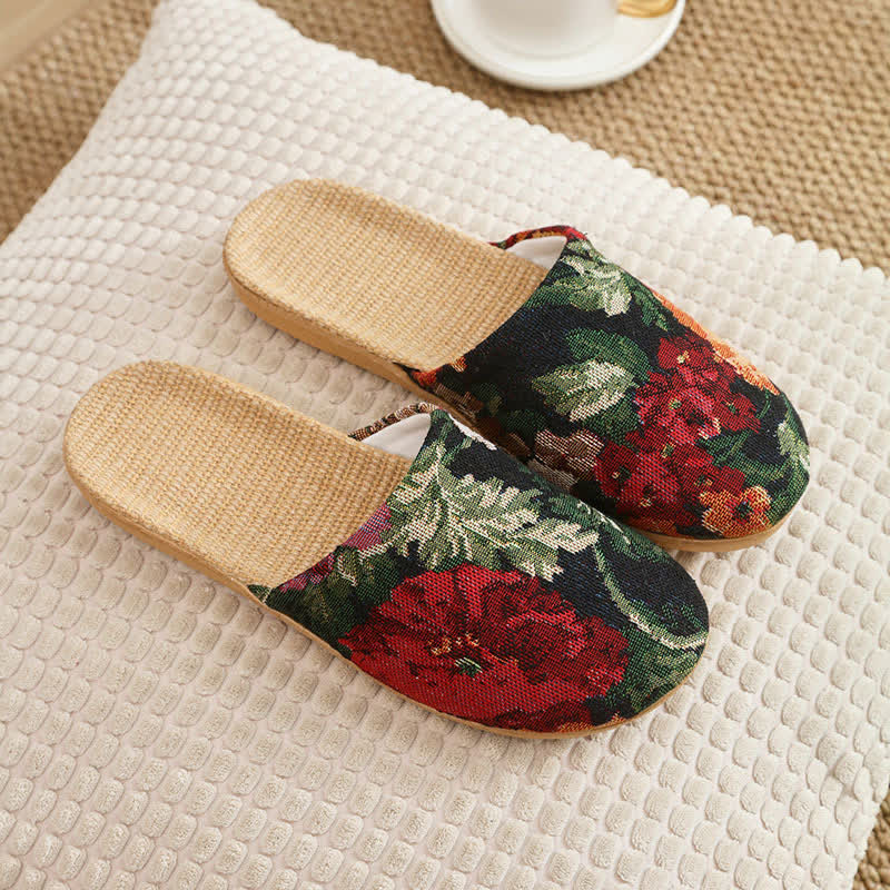 Bohemian Style Linen House Slippers