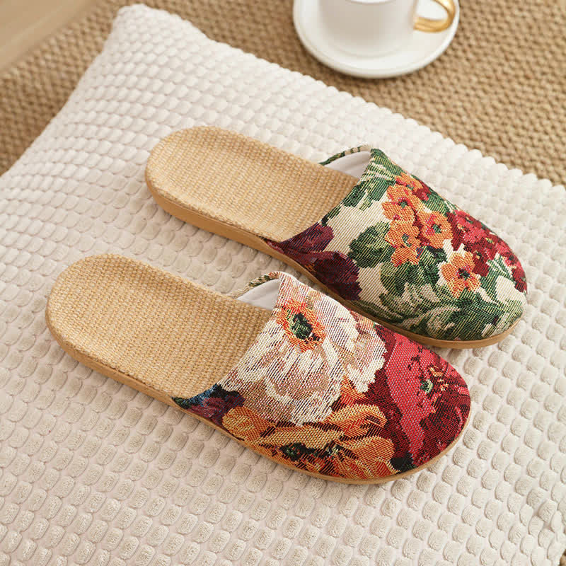 Bohemian Style Linen House Slippers