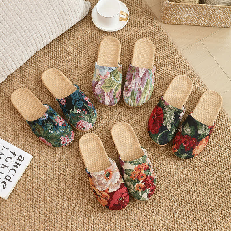 Bohemian Style Linen House Slippers