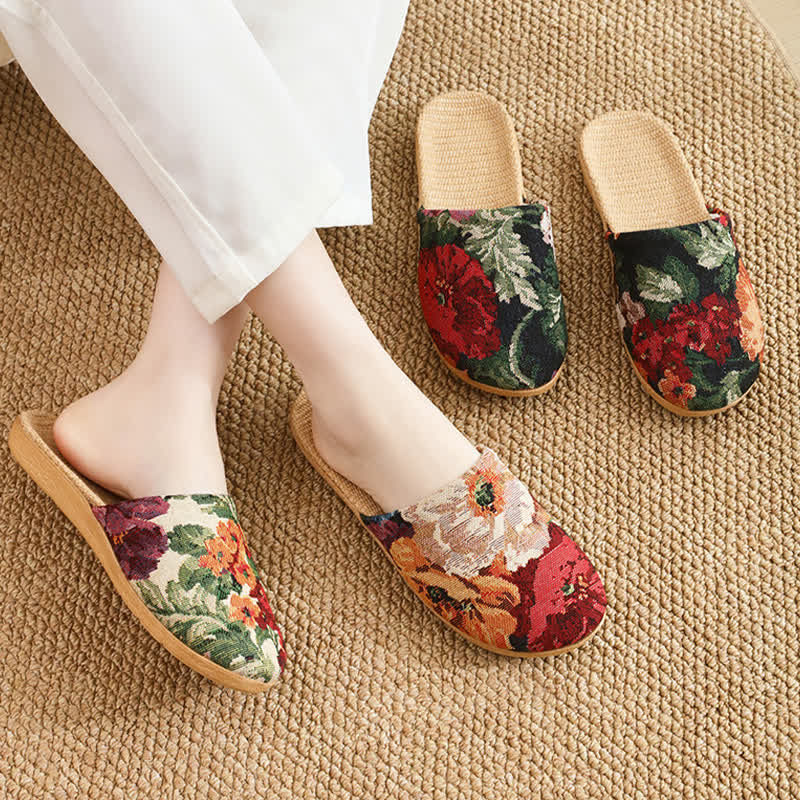Bohemian Style Linen House Slippers