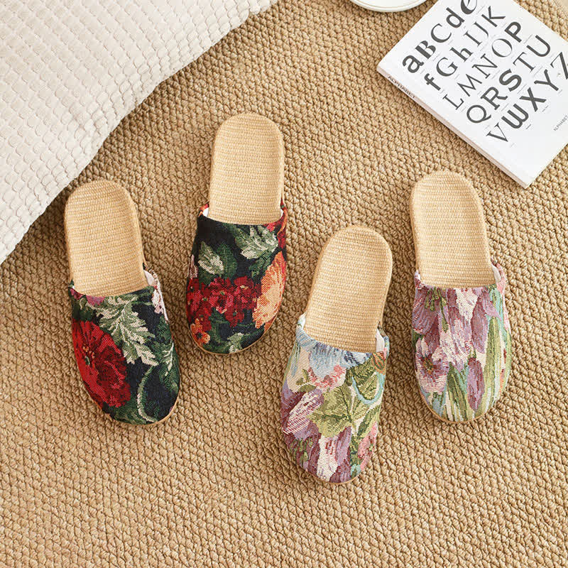 Bohemian Style Linen House Slippers