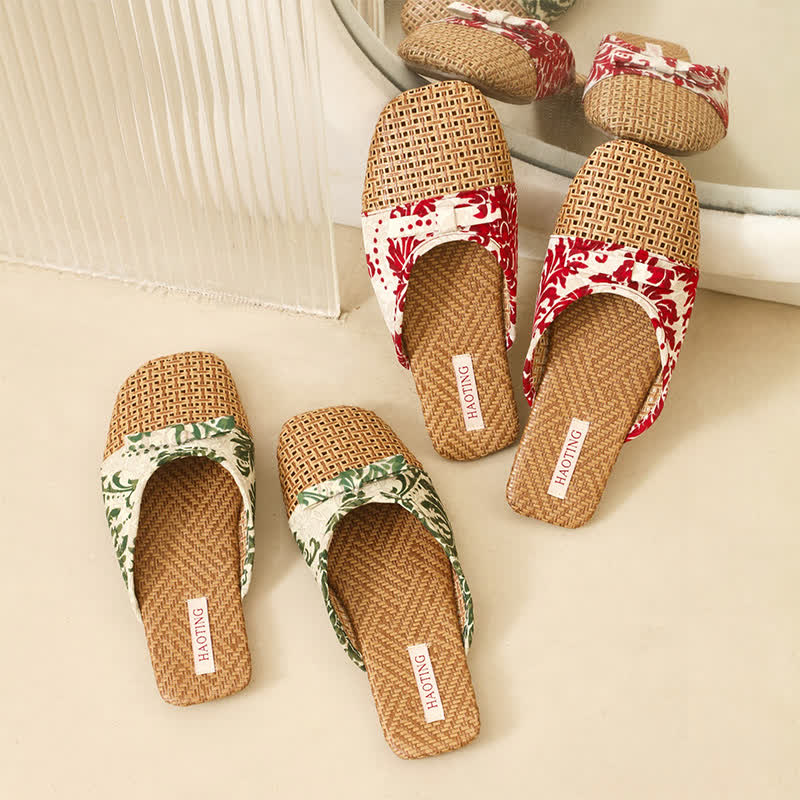 Retro Floral Bow-Knot House Slippers