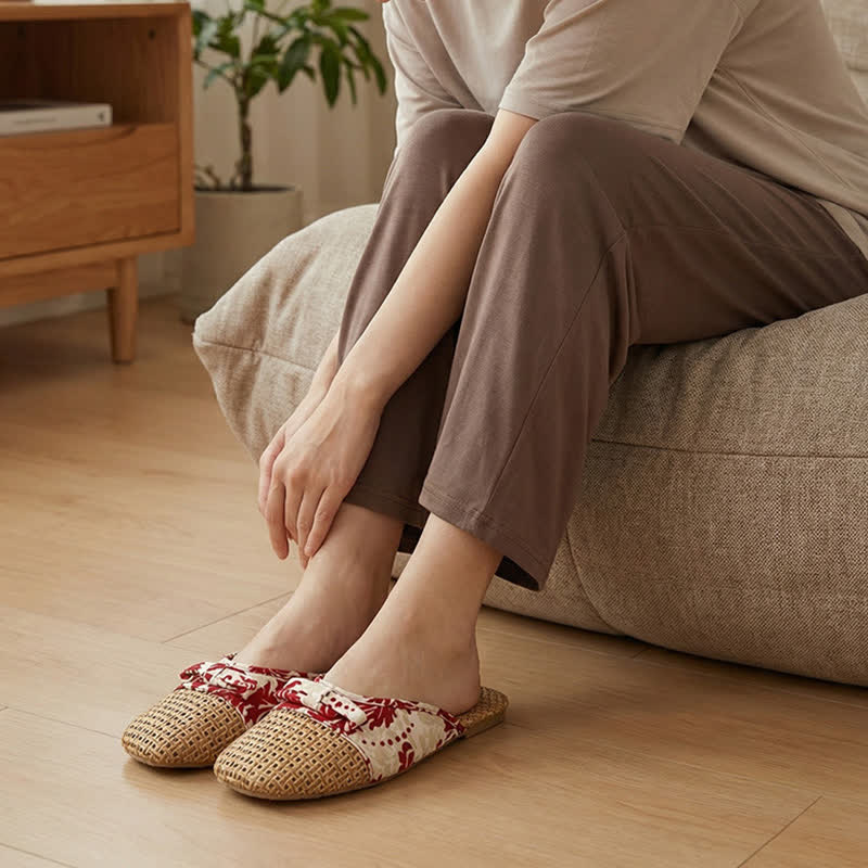 Retro Floral Bow-Knot House Slippers
