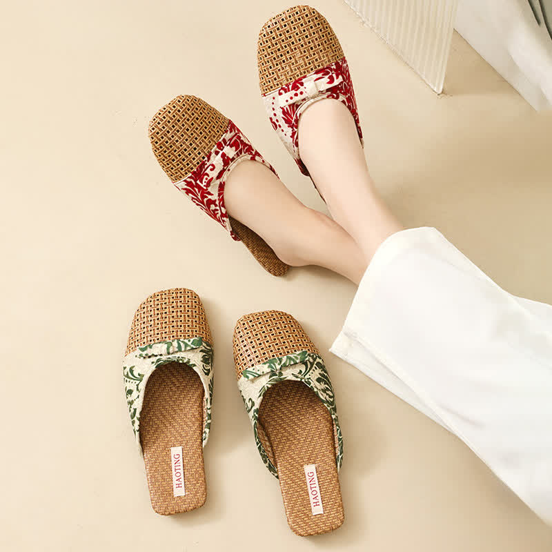 Retro Floral Bow-Knot House Slippers