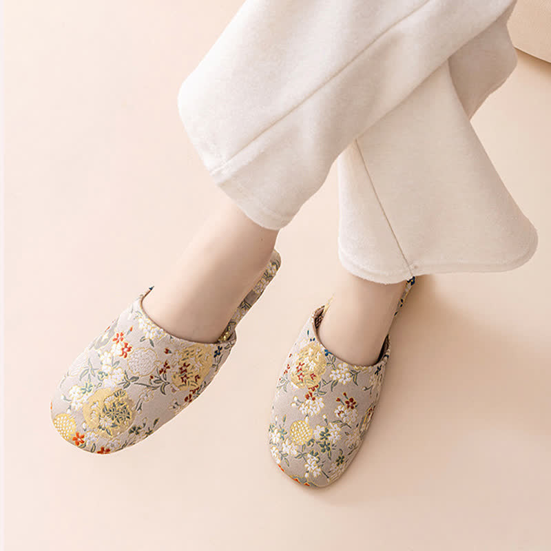 Chinoiserie Embroidered Satin House Slippers