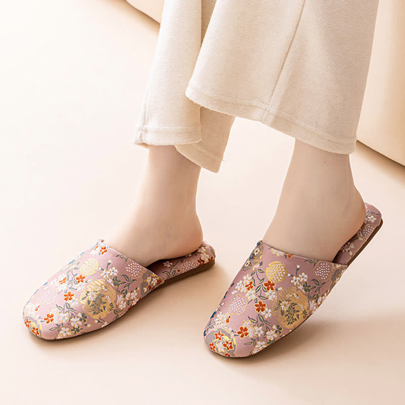 Chinoiserie Embroidered Satin House Slippers