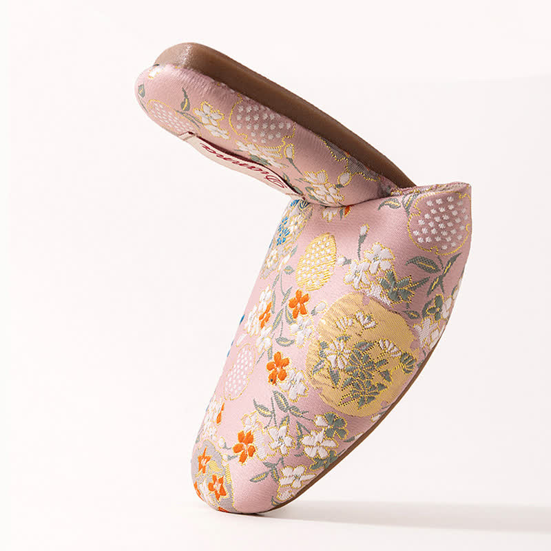 Chinoiserie Embroidered Satin House Slippers