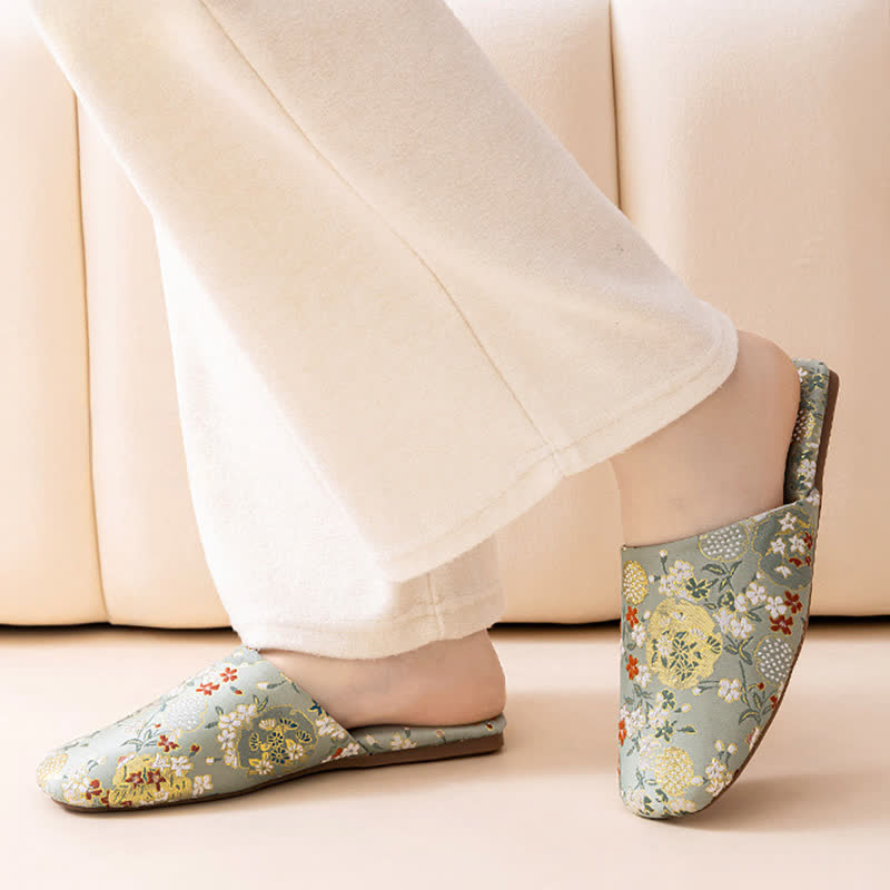 Chinoiserie Embroidered Satin House Slippers