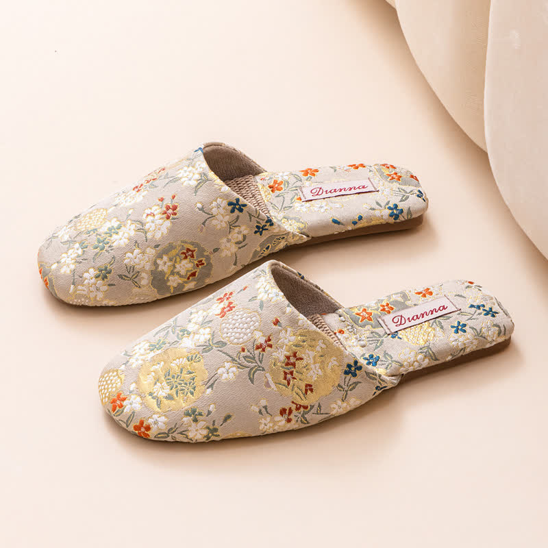 Chinoiserie Embroidered Satin House Slippers