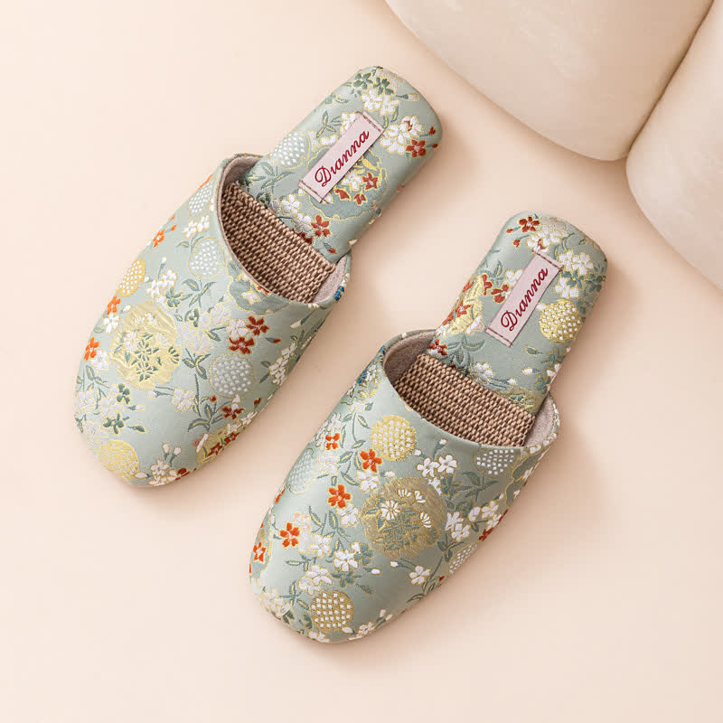 Chinoiserie Embroidered Satin House Slippers