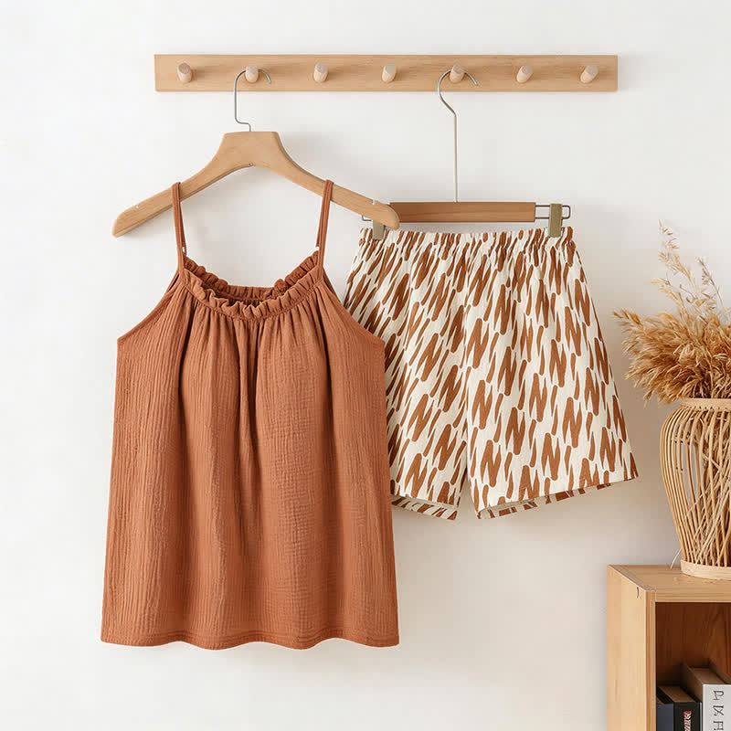 Cami & Abstract Striped Shorts Pajama Set