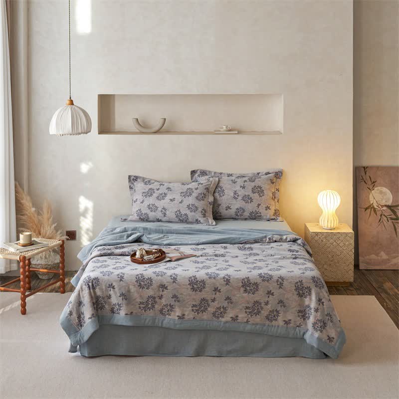 Ownkoti Cotton Gauze Jacquard Elegant Leaf Bedding - Blue - Bedding Set - King - image 18