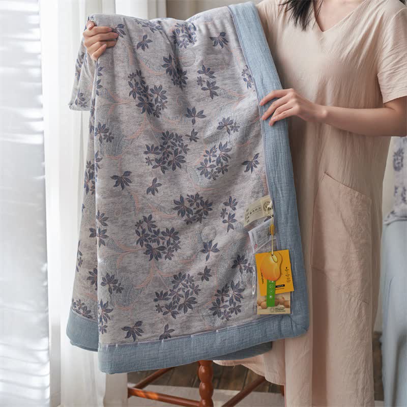 Ownkoti Cotton Gauze Jacquard Elegant Leaf Bedding - Blue - Quilt - King - image 28