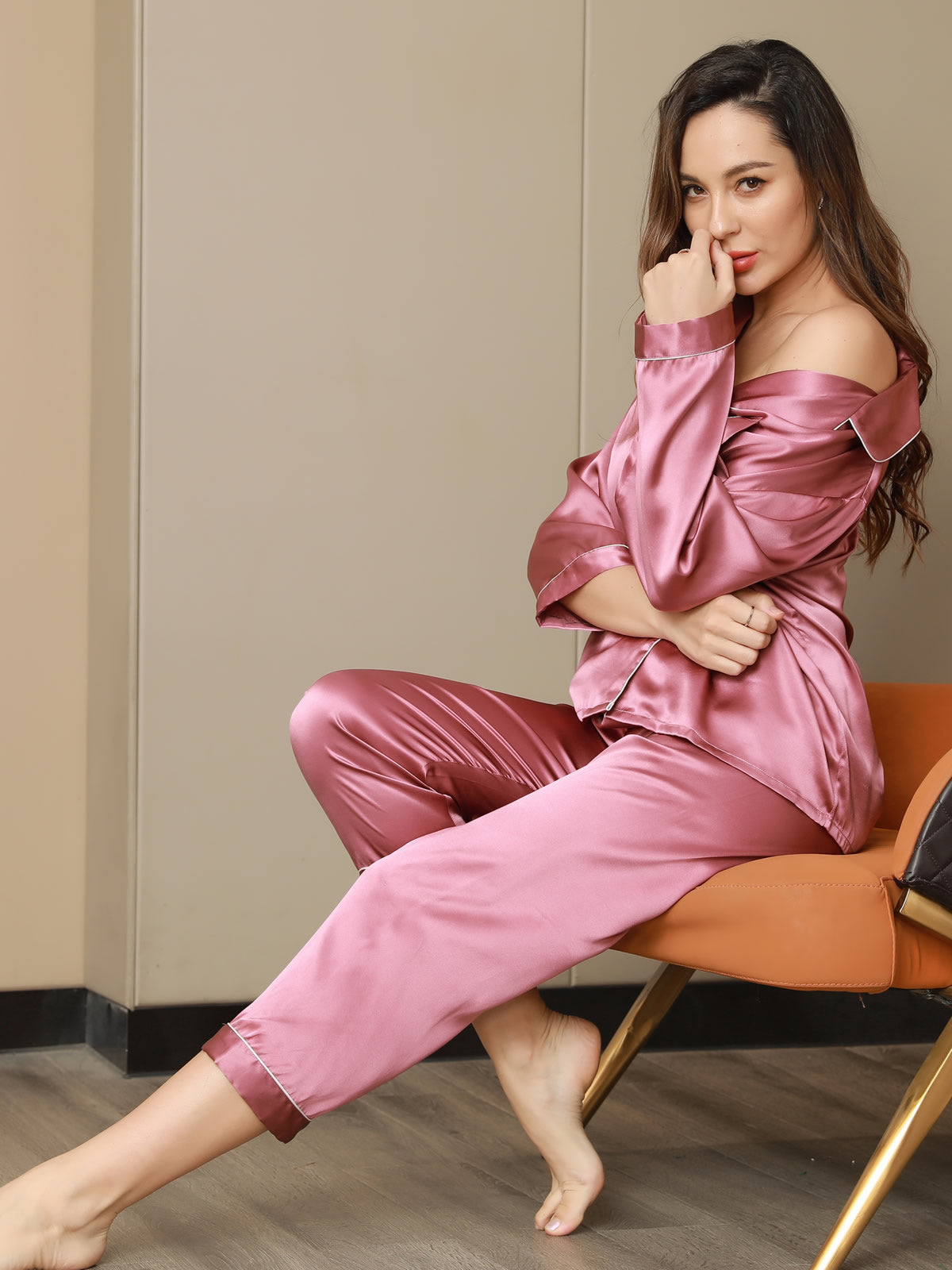 Women's Pure Silk Long Sleeve Notch Collar Pajamas Set
