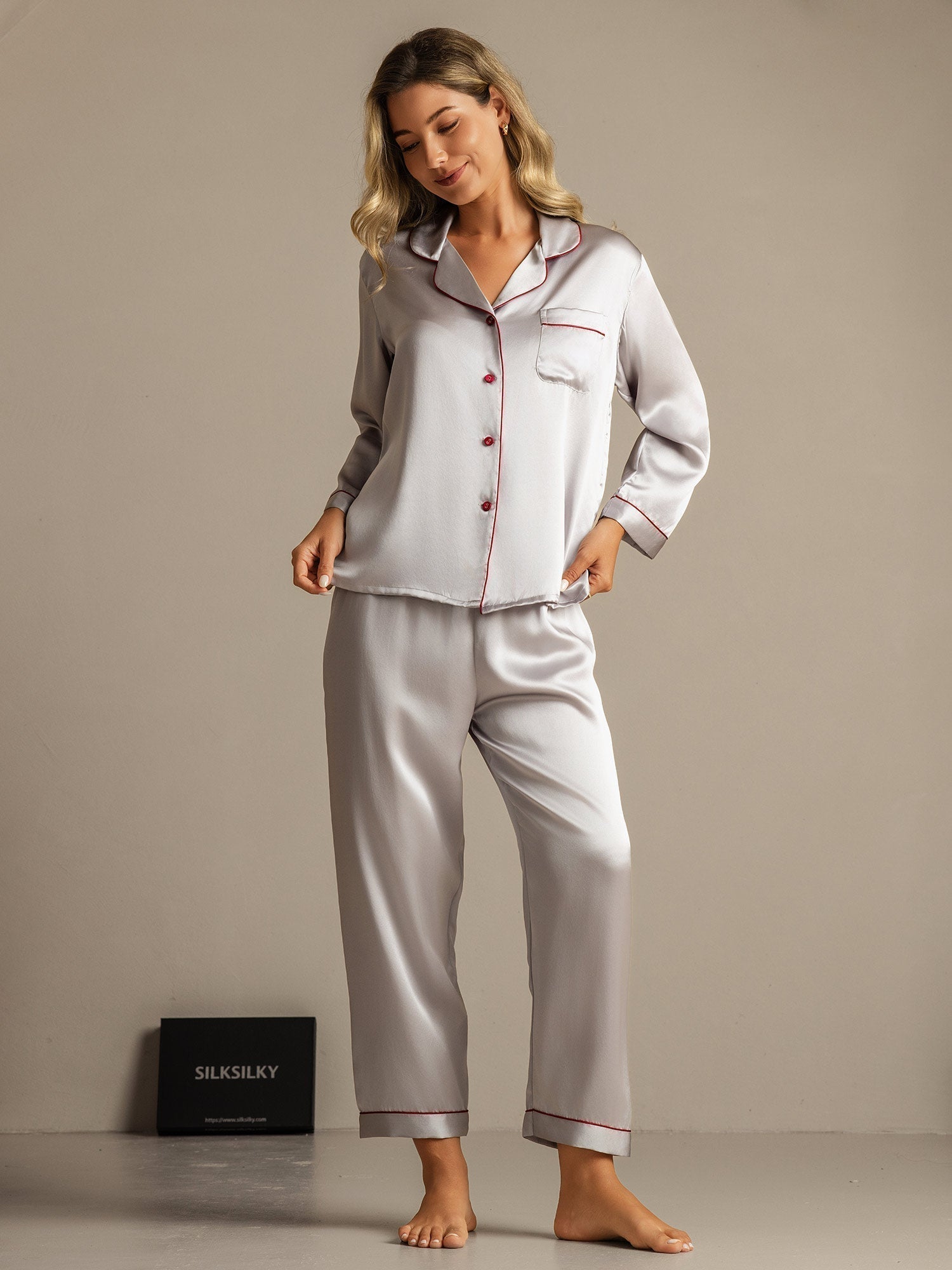 Women's Pure Silk Long Sleeve Notch Collar Pajamas Set