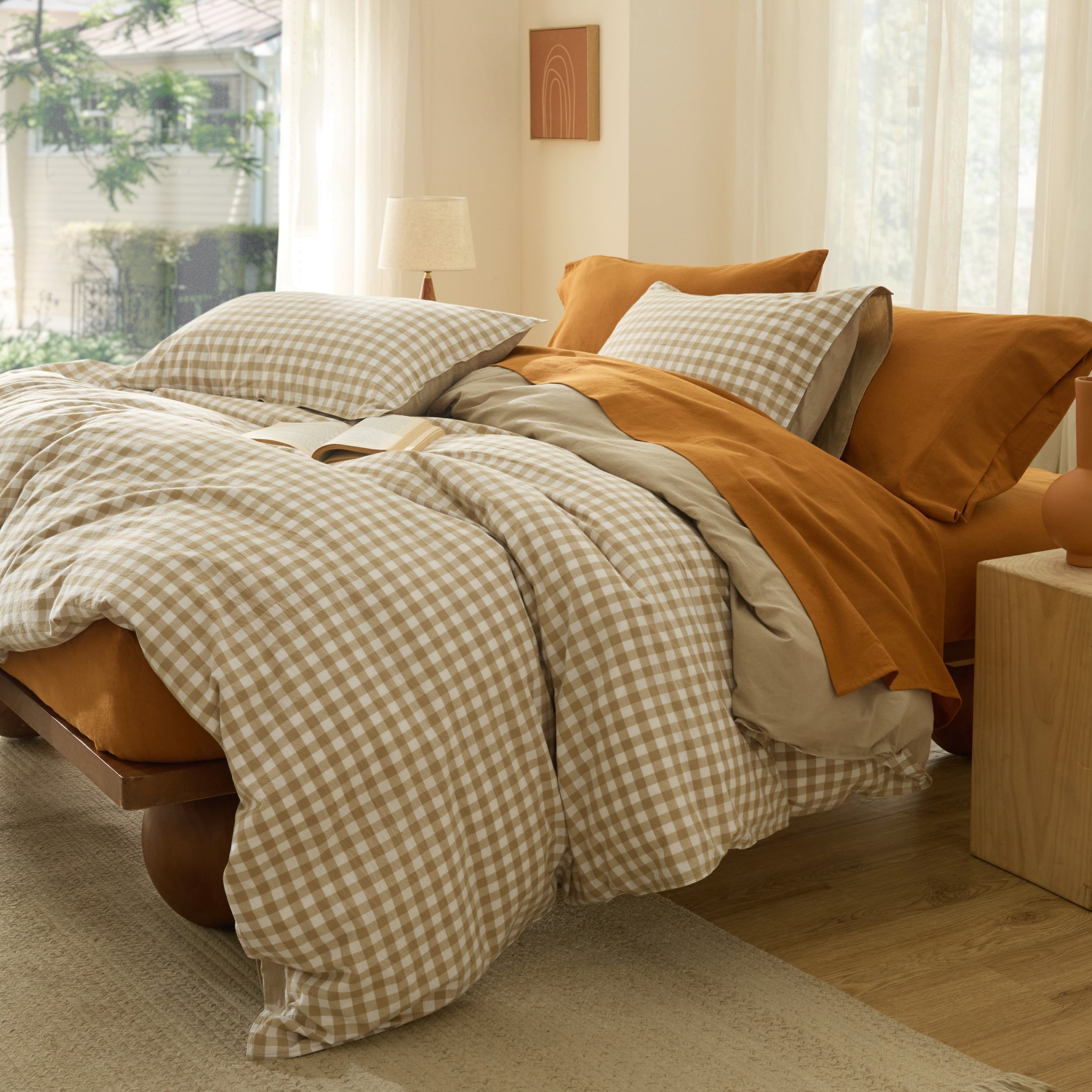 Gingham Washed Cotton Duvet Cover Set(4PCS)