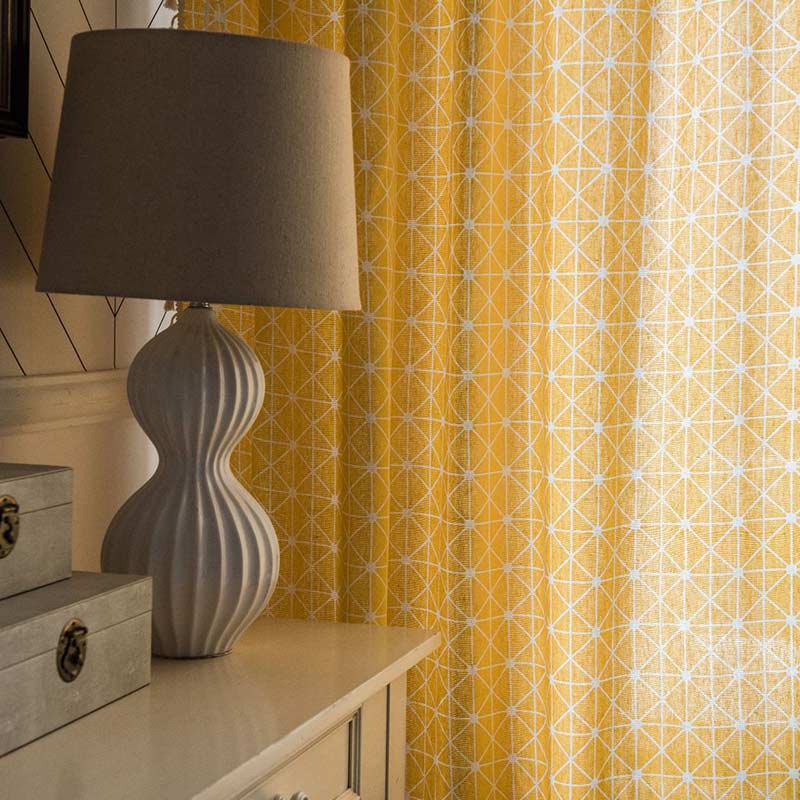 Yellow Plaid Translucent Curtains with Tassels