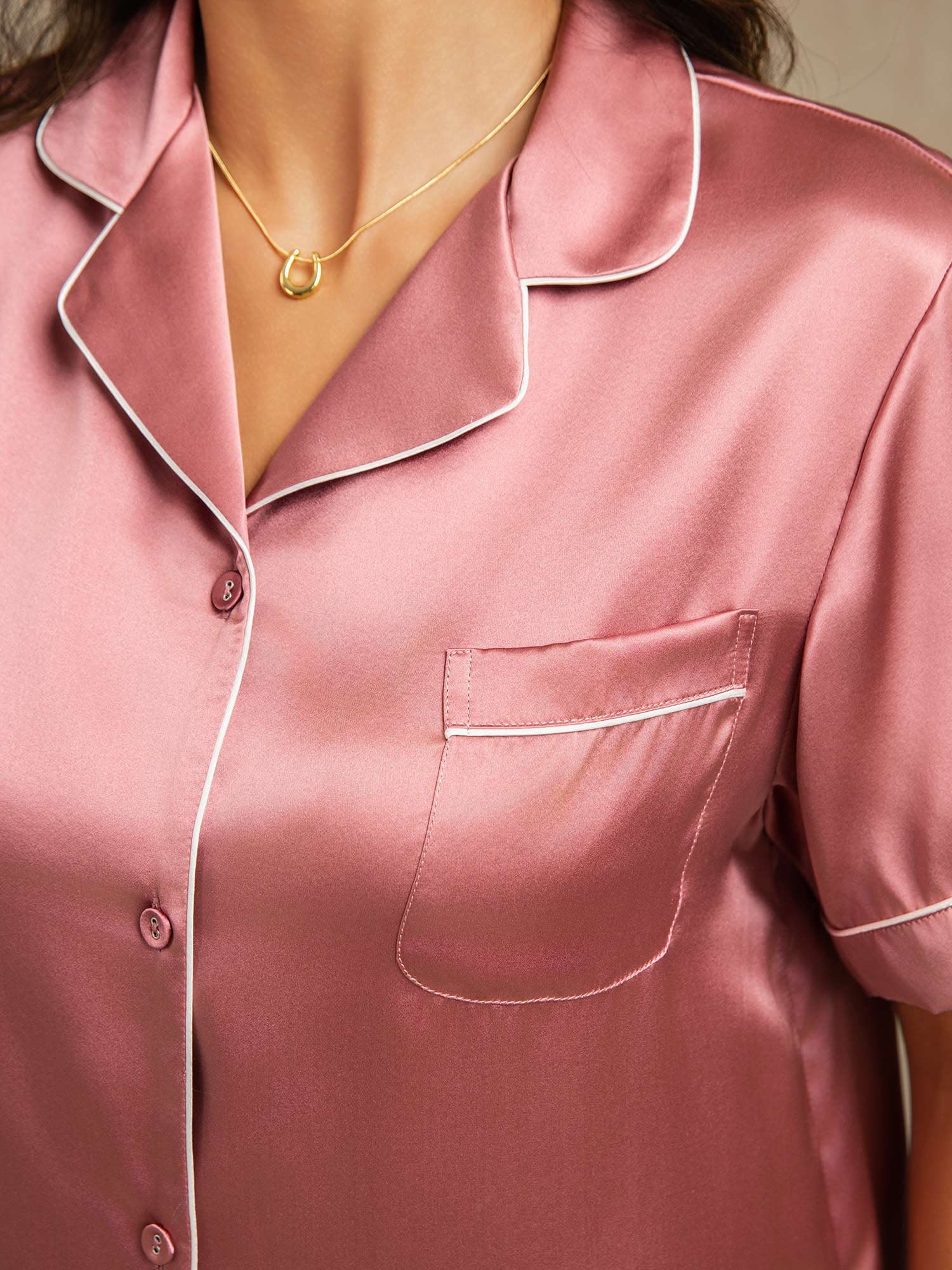 Women's Pure Silk Short Sleeve Above the Knee Pajamas Set