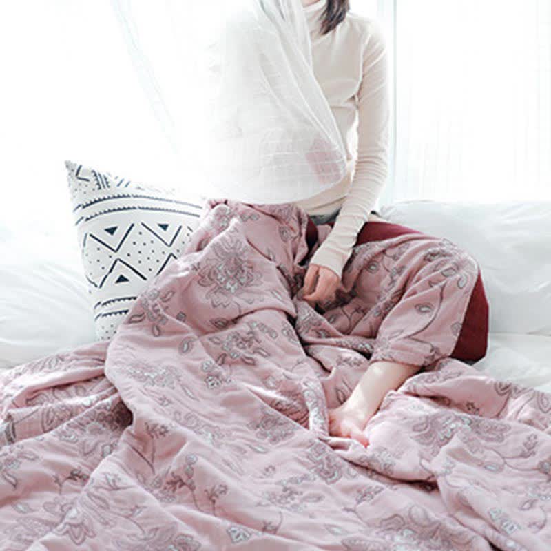 Lightweight Flower Print Cotton Sofa Blanket