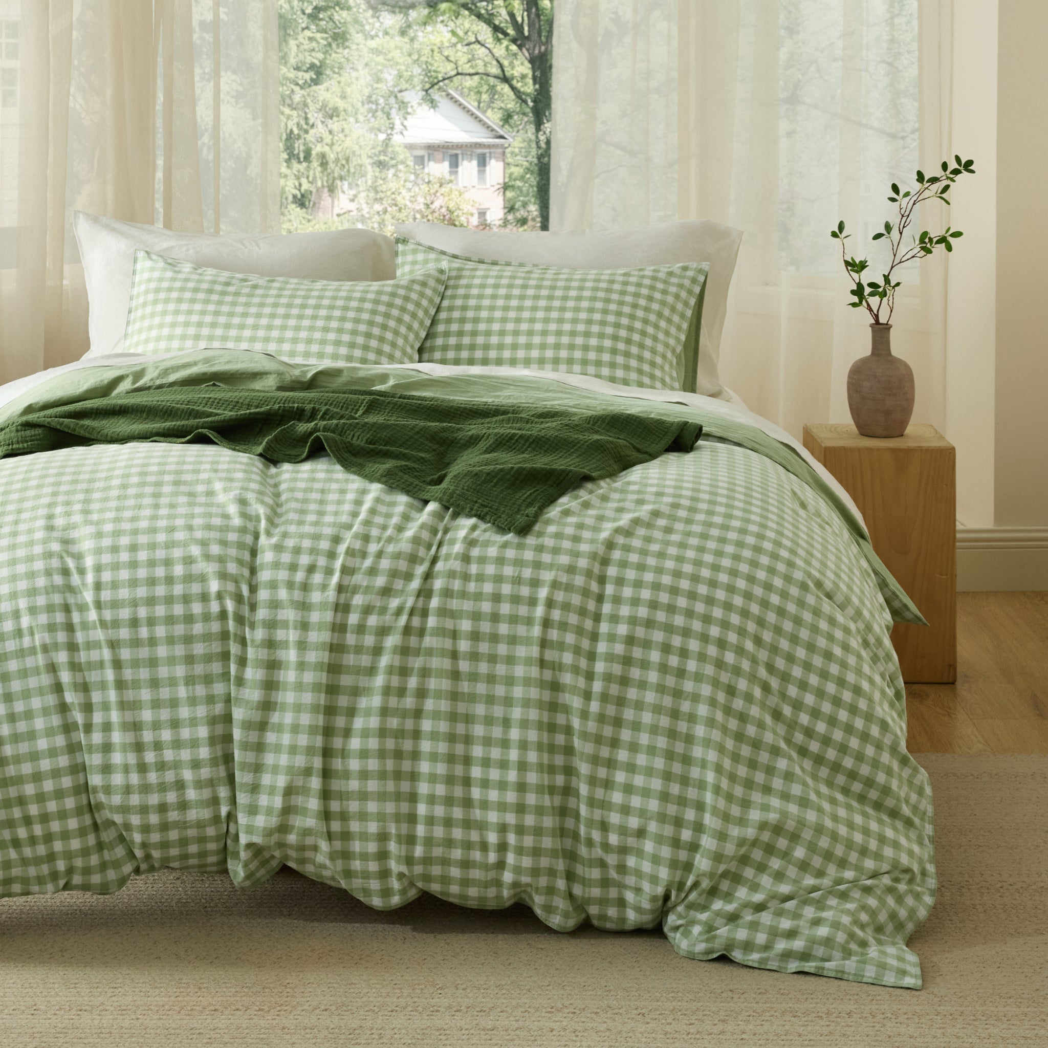 Gingham Washed Cotton Duvet Cover Set(4PCS)