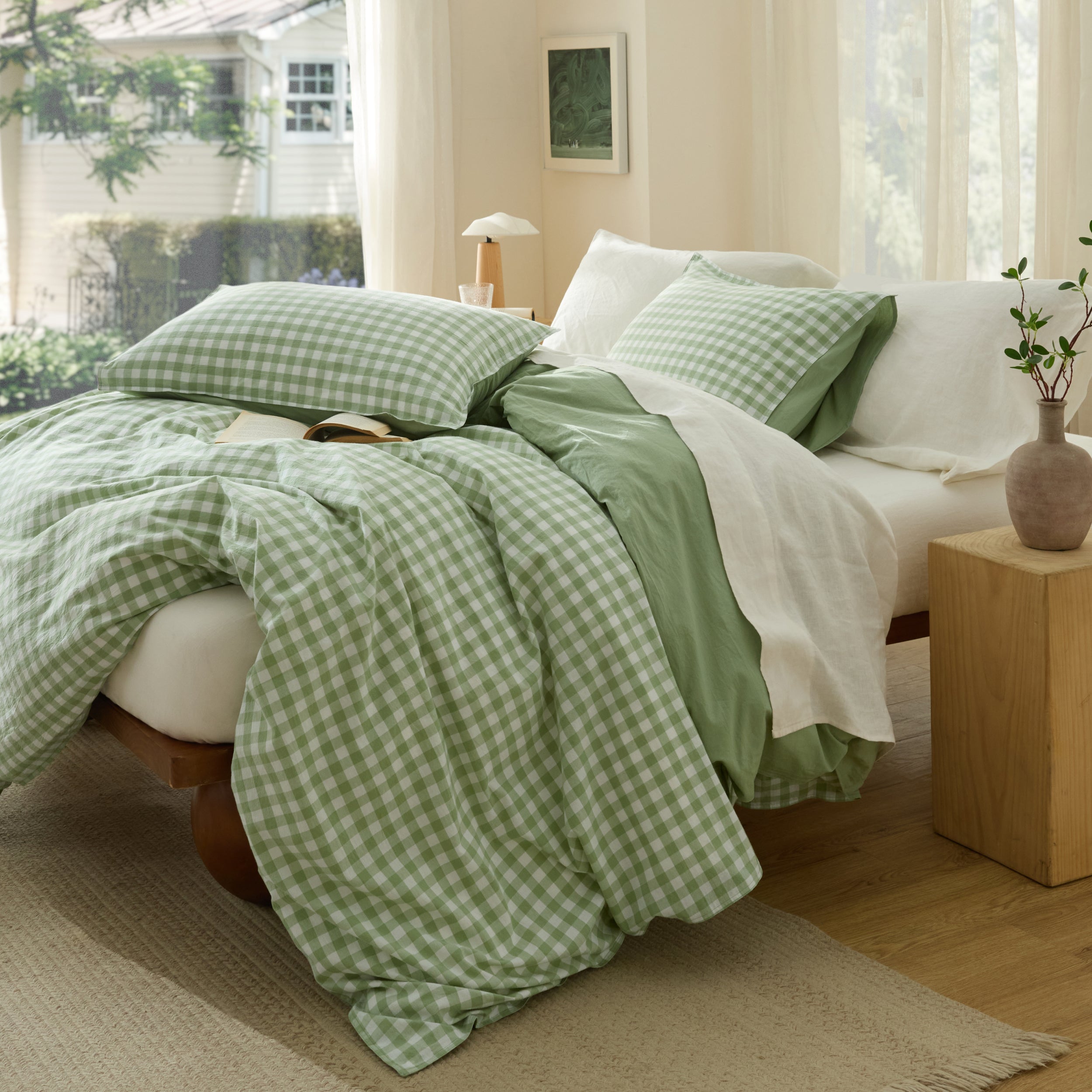 Gingham Washed Cotton Duvet Cover Set(4PCS)