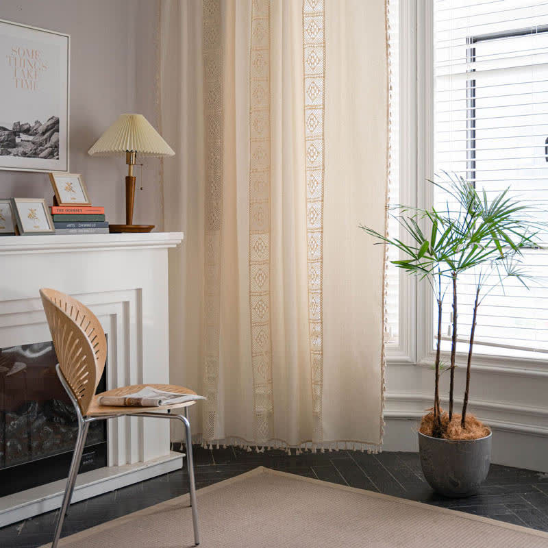 Beige Splicing Hollow-Out Light Filtering Curtain