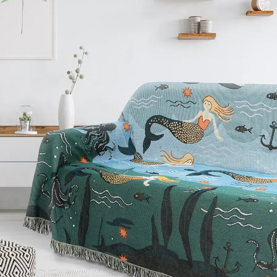 Mermaid Sofa Cover Palm Tassel Blanket